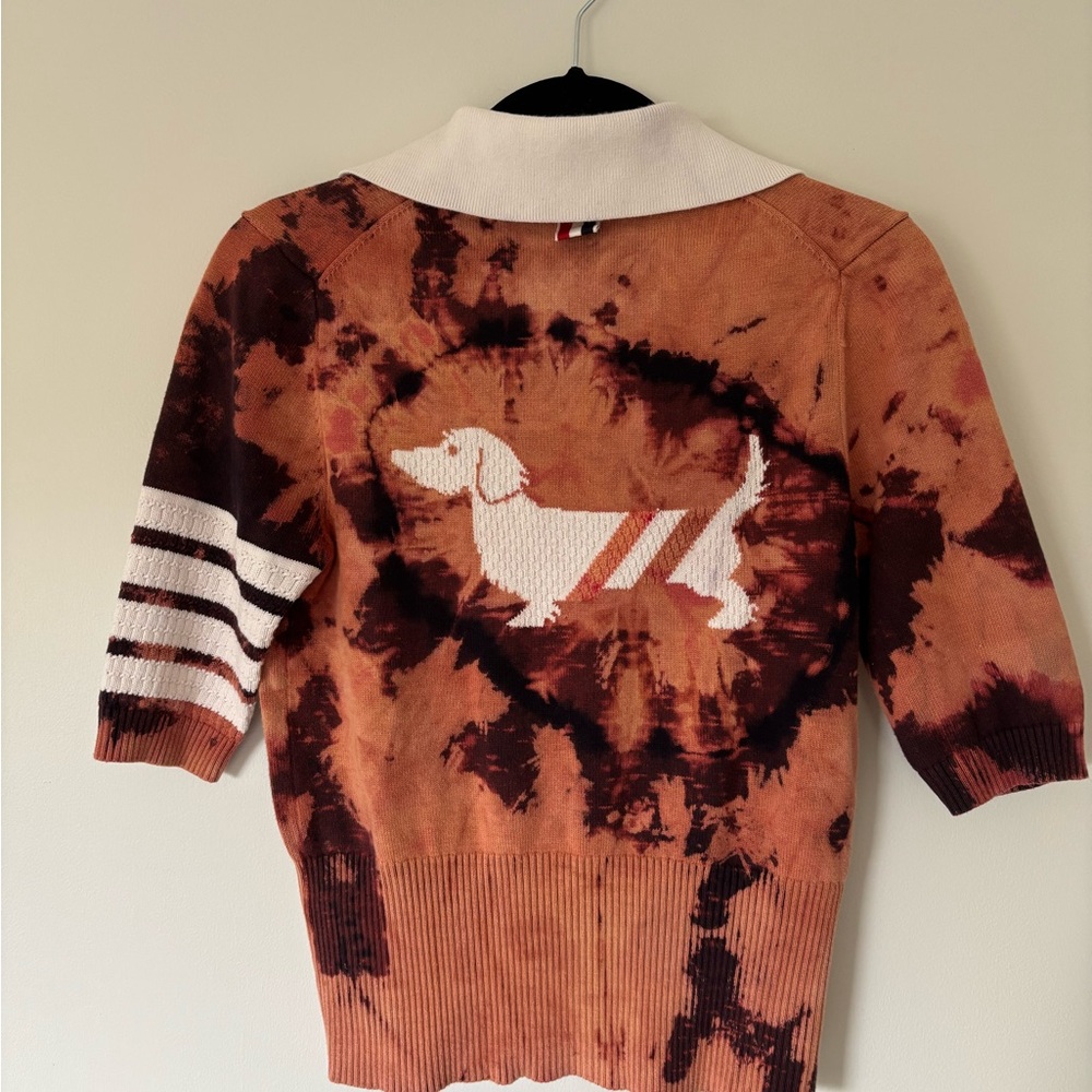 Tie Dyed 100% Cotton Polo Top in Rust Orange and White